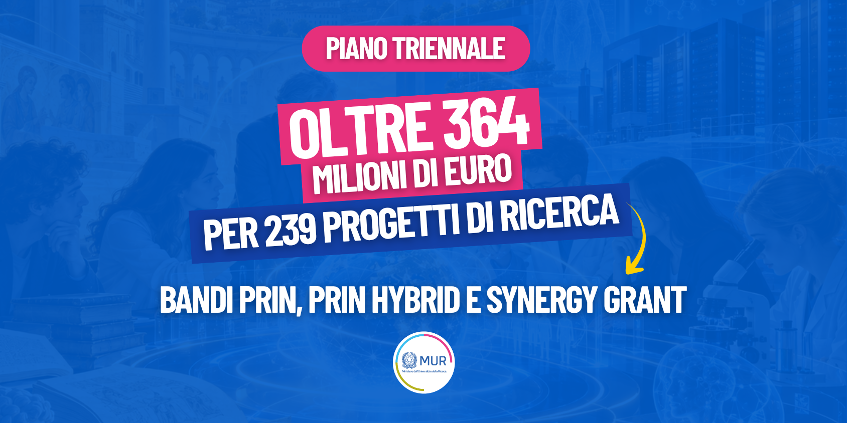 Ricerca, MUR: oltre 364 milioni di euro per 239 progetti selezionati nei primi bandi del piano triennale 